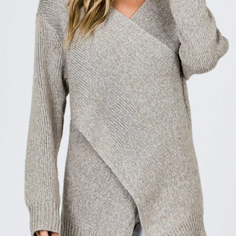 Taupe Sexy crossover vneck sweater - Picture 2 of 5